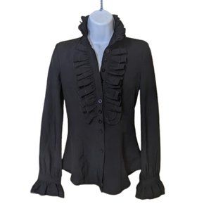 Chic Long Sleeve Black Statement Blouse with Ruffles Size Medium NEW NWT
